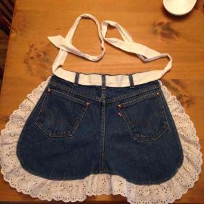 Kitchen apron Med-L Jean & white lace