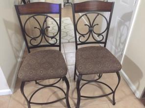 Two Brown Metal Framed Padded Parsons Ch