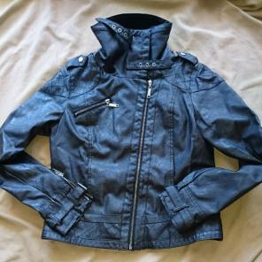 Modern black leather motorcycle jacket