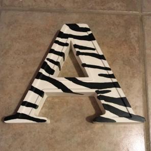 Wooden Letter "A" With Zebra Stripes
