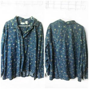Oversized Dark Denim Flower Patterned Lo