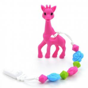 Silicone teething giraffe clip on toy