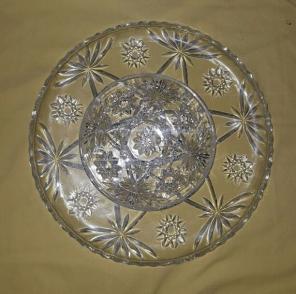 Crystal platter and bowl set