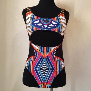 Multicolor Aztec Print One Piece Swim