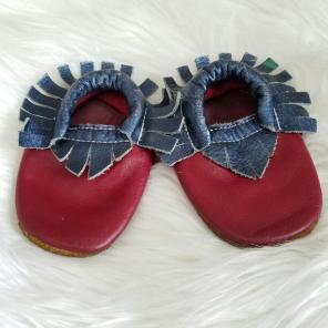 Handmade Two tone leather moccs sz 4c