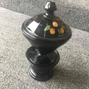 Vintage Black Glass Covered Bowl & Stand