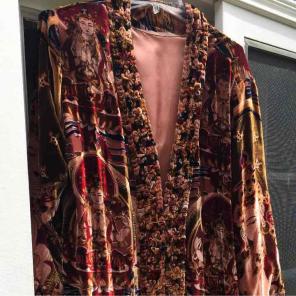 Buddha velvet silk long coat ruffles