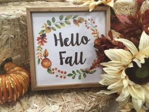 Hello Fall Autumn Decor Sign Shadowbox