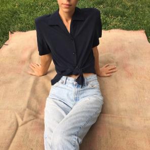 Vintage Black Silk Button Up