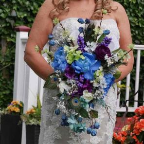 Silk wedding peacock bouquet