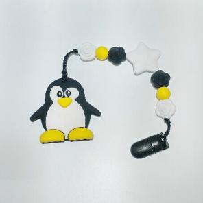 Teething clip on penguin