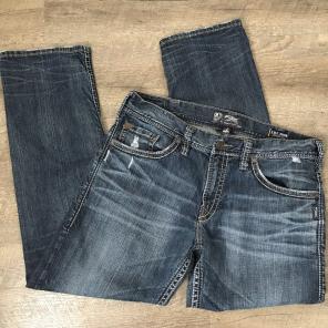 Mens Silver Jeans EDDIE Sz 36 Distressed