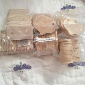 Unfinished wood hearts and tags