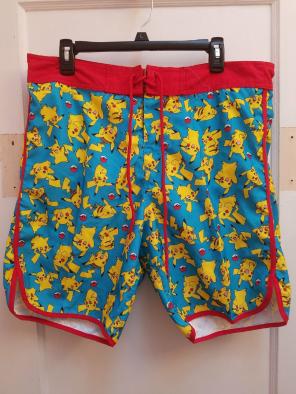 Pikachu swim trunks.