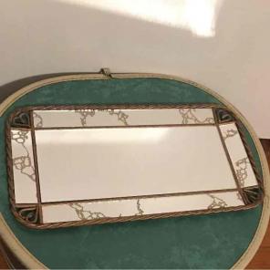 Vintage vanity mirror tray veined gold