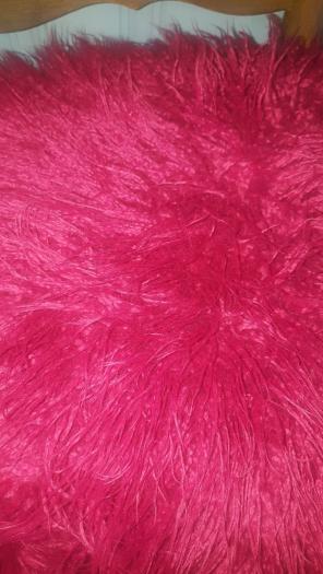 17" square fuzzy red pillow