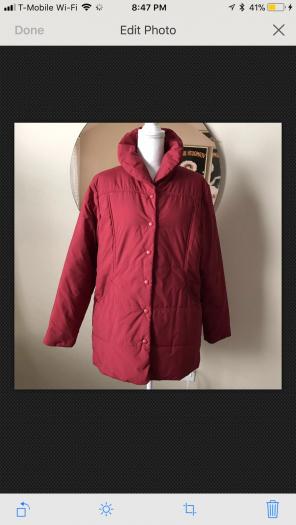 LL Bean Red Puffer Jacket Parka Coat L