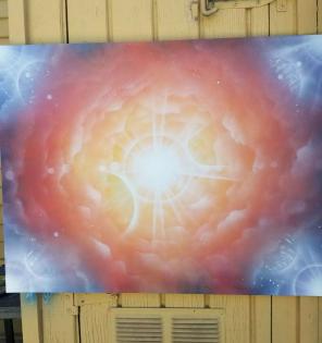 Cloud lens flare spray paint art