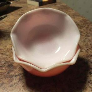 2 Hazel Atlas Pink Crinoline Bowls