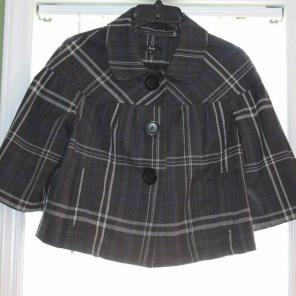 Gray & blue plaid short cape jacket sz M