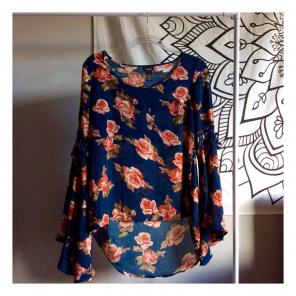 Navy Blue Floral Blouse