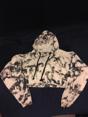 black,light pink Tie-die Crop top hoodie