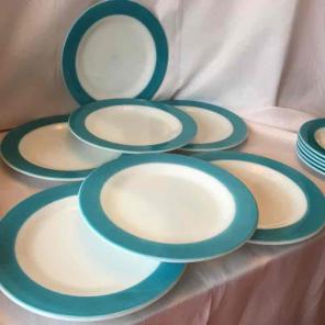 Pyrex Turquoise Band Plates *RESERVED*