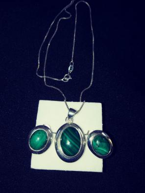 925 Malachite Earrings and necklace Set