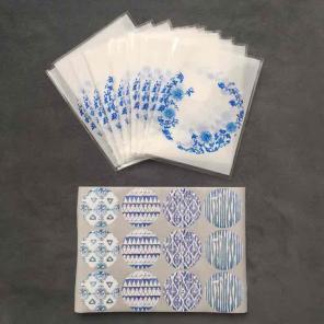 24 oriental blue white cello bag sticker