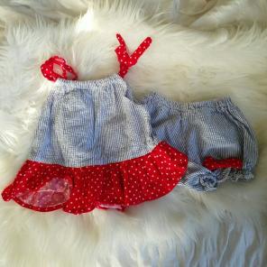 Railroad stripe/Polka Dot trim set 2t