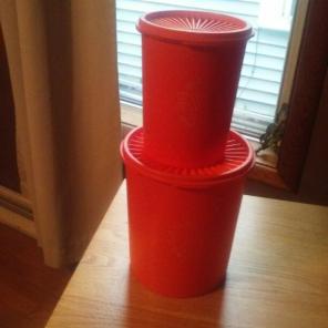 2 Orange Tupperware Canisters like new
