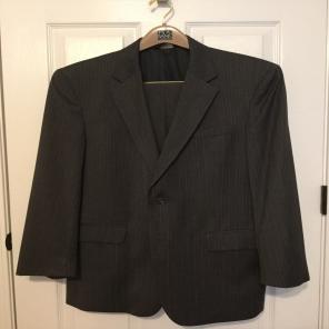 JosABank Gray Blue/White Pin Stripe Suit