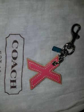 Coach X coral and blue keychain fob