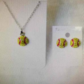 Softball necklace earrings bling gift