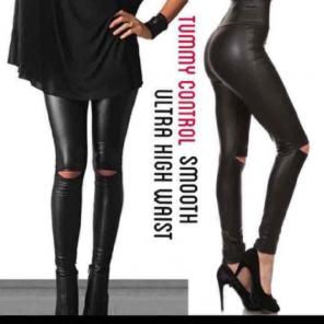 L Black Faux Leather Leggings High Waist
