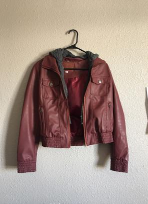Faux Leather Jacket With Hood