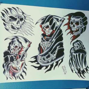 Grim reaper rock tattoo flash print