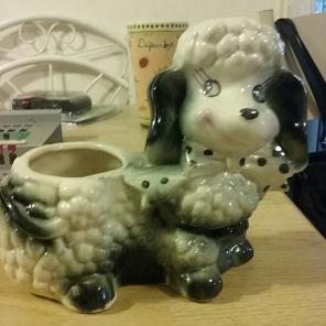 Black & white poodle planter polka dot