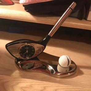 Gold Pen Stand Clock And Card Holder
