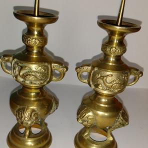 Vintage Foo Dog Candlestick Holders