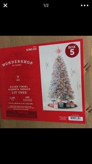 Silver Tinsel Alberta Spruce Lit Tree