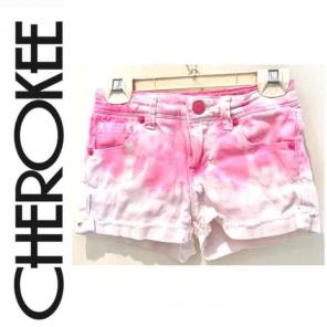 CHEROKEE White Tie-Dye Denim Shorts
