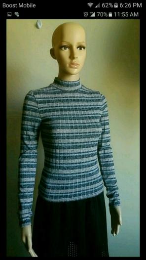 Rose pink & gray stripe turtleneck NWOT