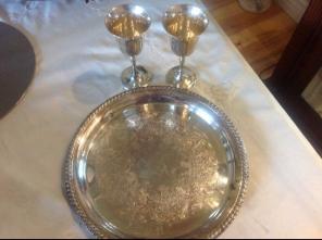 Silver Plated Ornate Tray & Goblets
