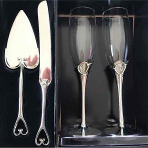 Weddding serving set w/ matching glasses
