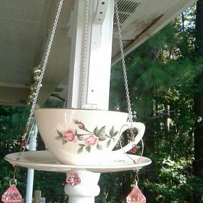 Handmade vintage teacup birdfeeder