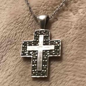 Vintage marcasite Sterling cross & chain