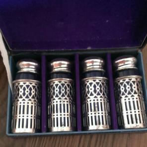Vintage Silver Colbalt Blue Salt Shakers