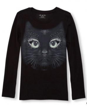 Girls Halloween Glow-In-The-Dark Cat Tee