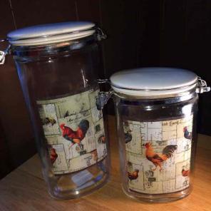 Glass Rooster canisters set of 2